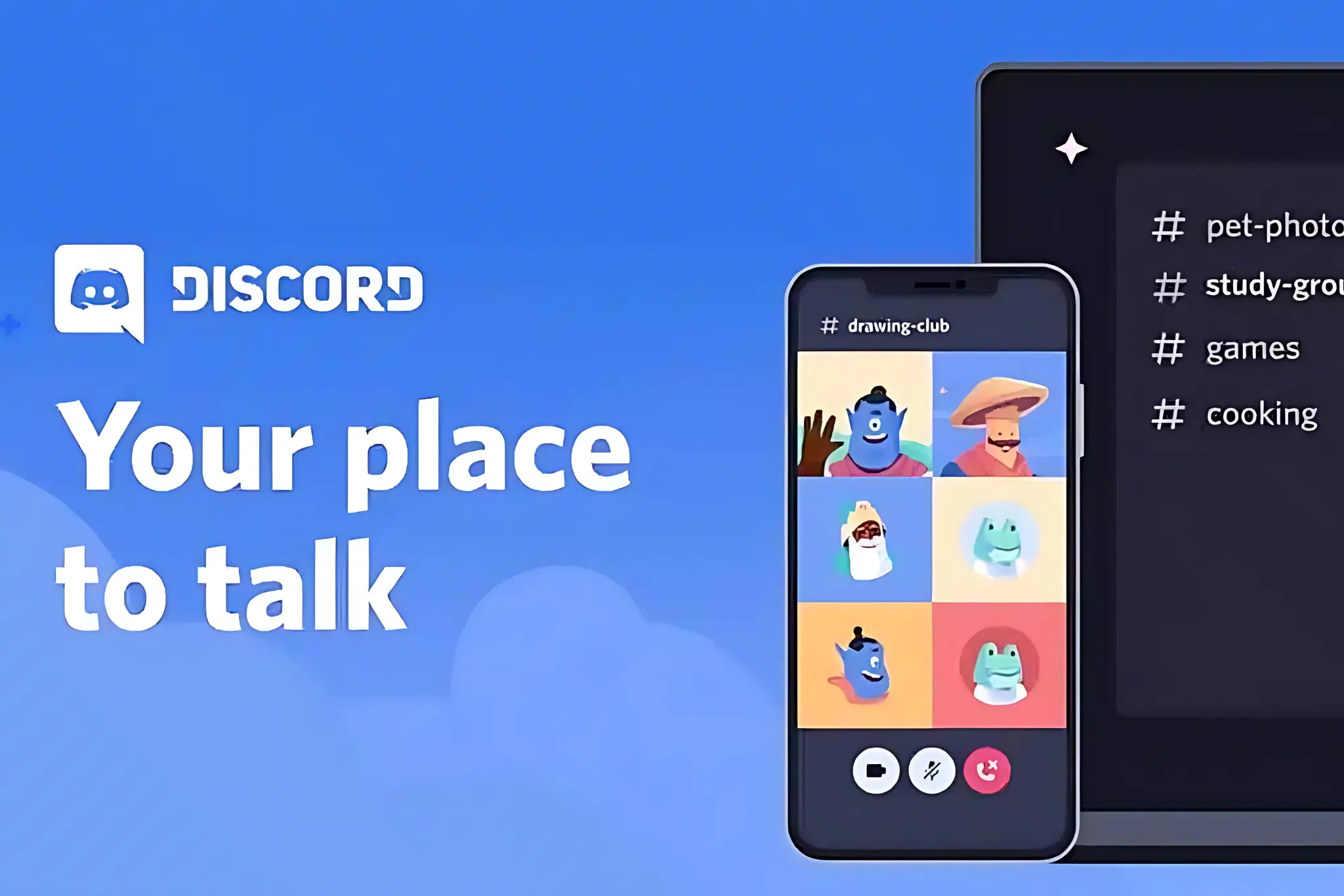 Discord mobile and laptop mockup along with logo