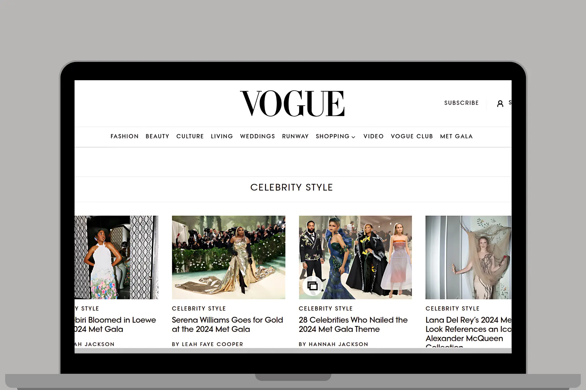 Vogue website display in large laptop 